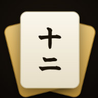 Emblema de Mahjong Twelves: tres fichas de mahjong doradas con el kanji 十二 (doce)